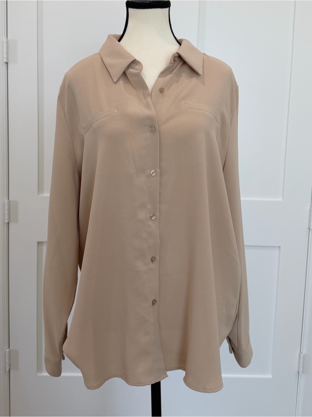 Alex Marie Taupe Button-Front Blouse